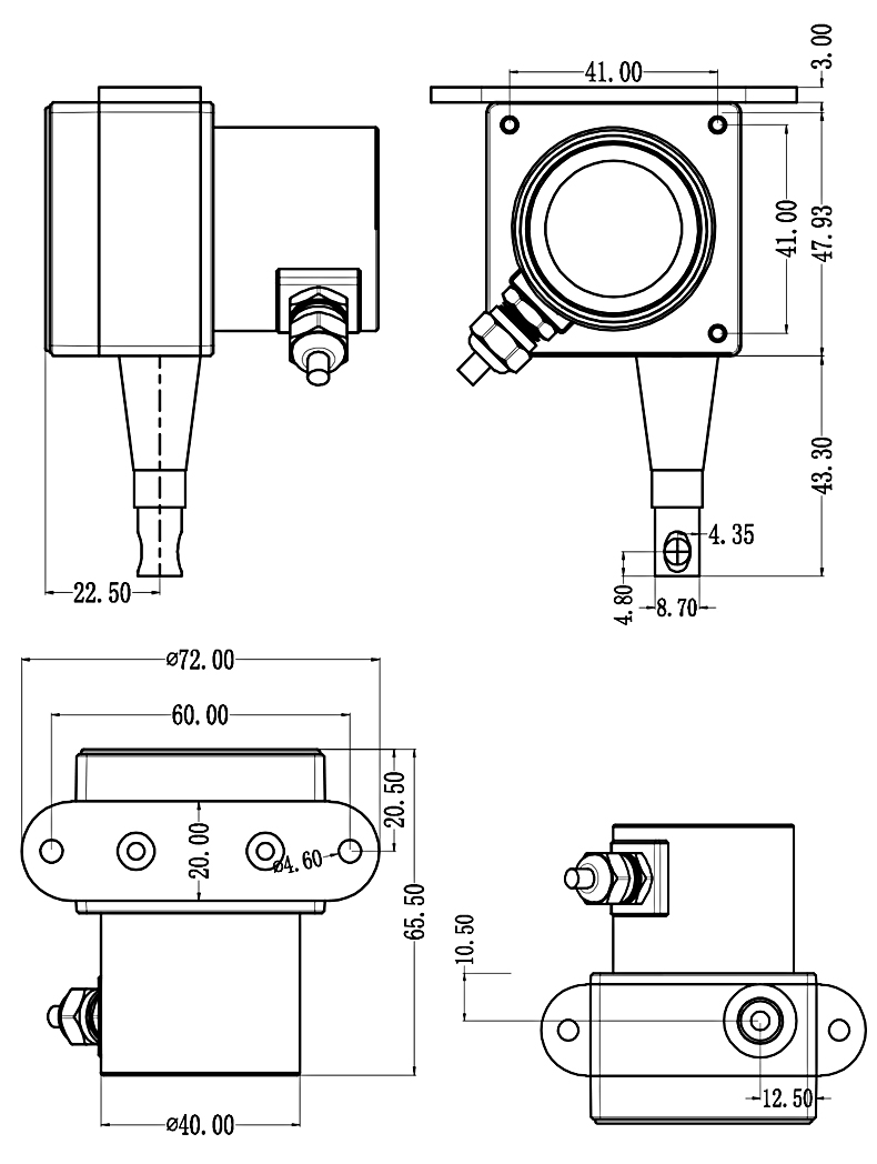 SMFS-XS防水型拉繩式位移傳感器的安裝尺寸  