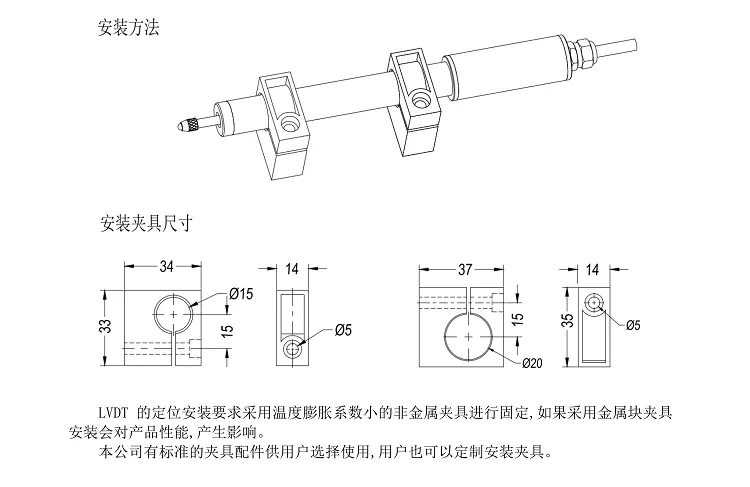 MIRAN米朗科技差動變壓式位移傳感器LVDT20安裝方法及夾具安裝尺寸 MIRAN米朗科技差動變壓式位移傳感器LVDT20安裝方法及夾具安裝尺寸