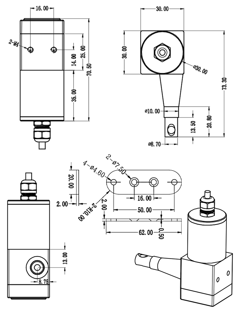 MPSFS-XXXS微型防水型拉繩位移傳感器安裝尺寸