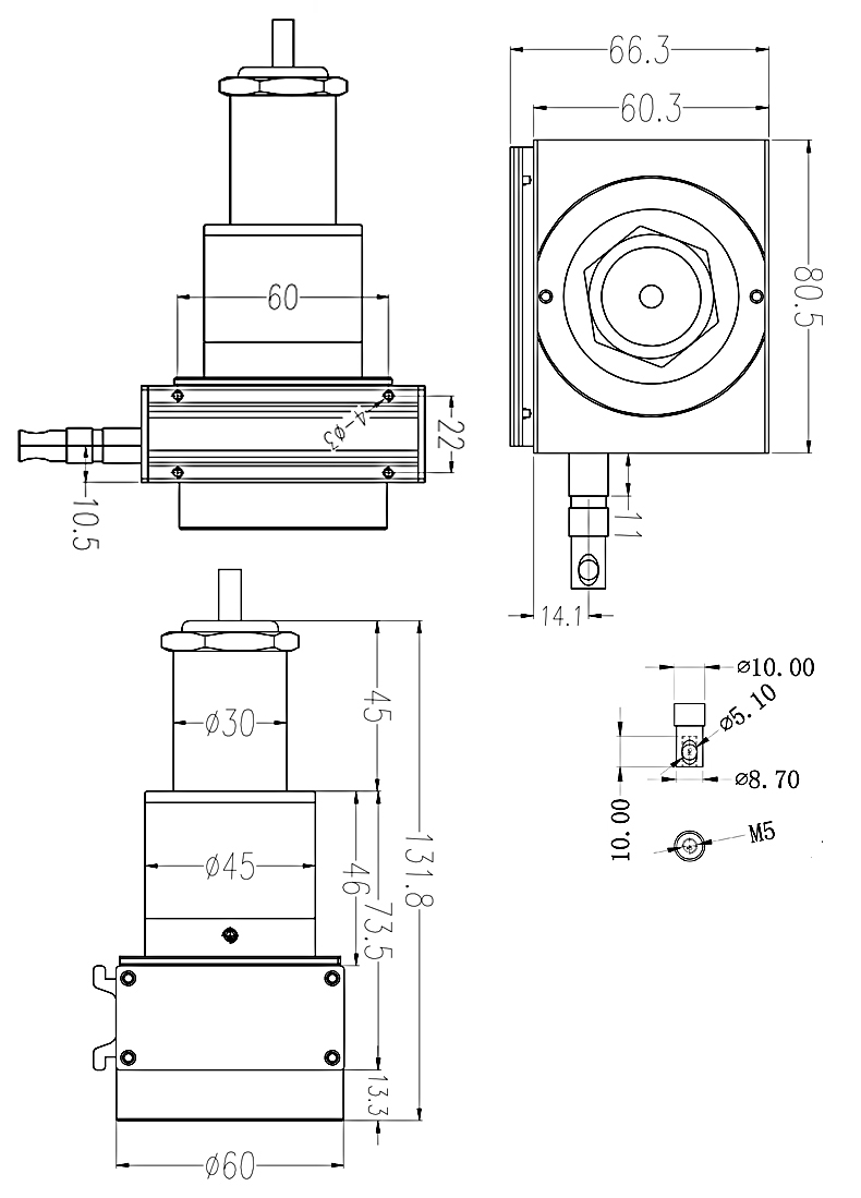 MPSFS-S防水防爆型拉繩式位移傳感器安裝尺寸圖 MPSFS-S防水防爆型拉繩式位移傳感器安裝尺寸圖