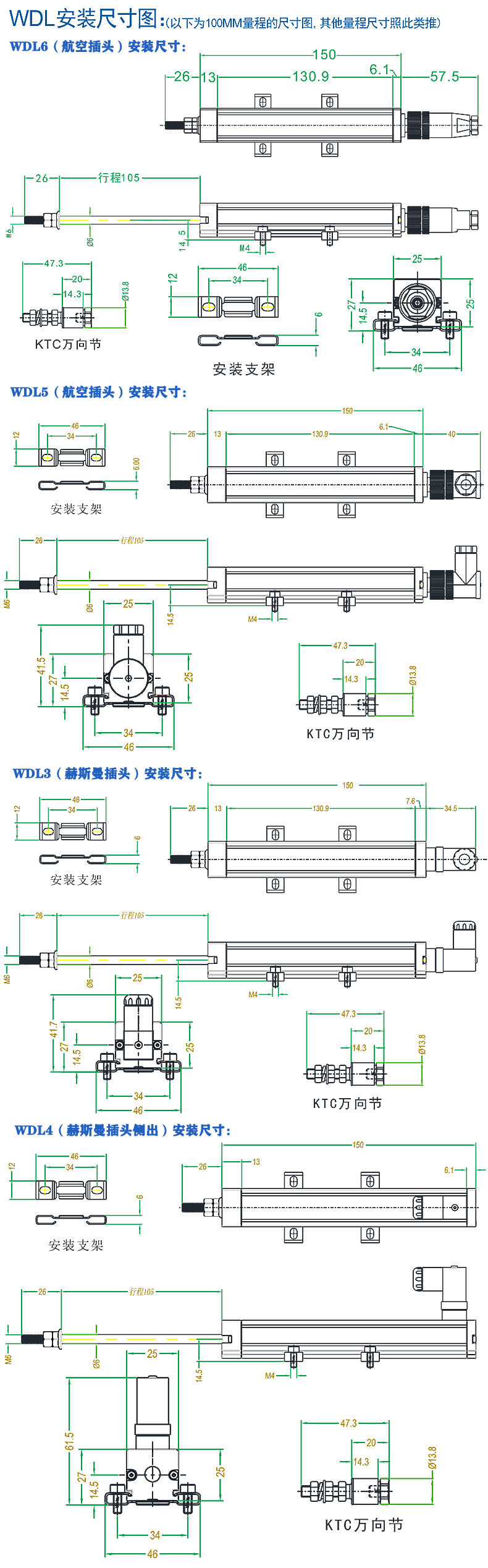 WDL拉桿式直線位移傳感器安裝尺寸圖